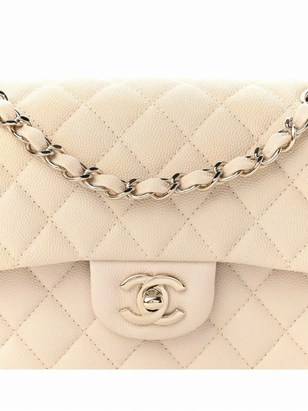CHANEL Caviar Classic Flap in cream color